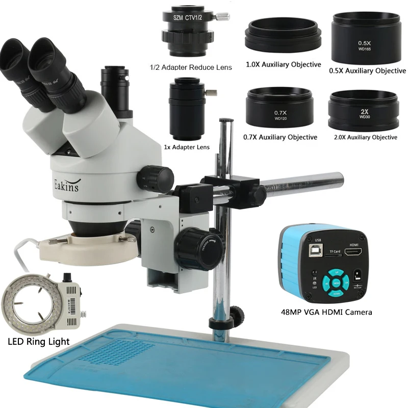 Stereo Trinocular Microscope Pcb - 48mp 4k hdmi usb vídeo c
